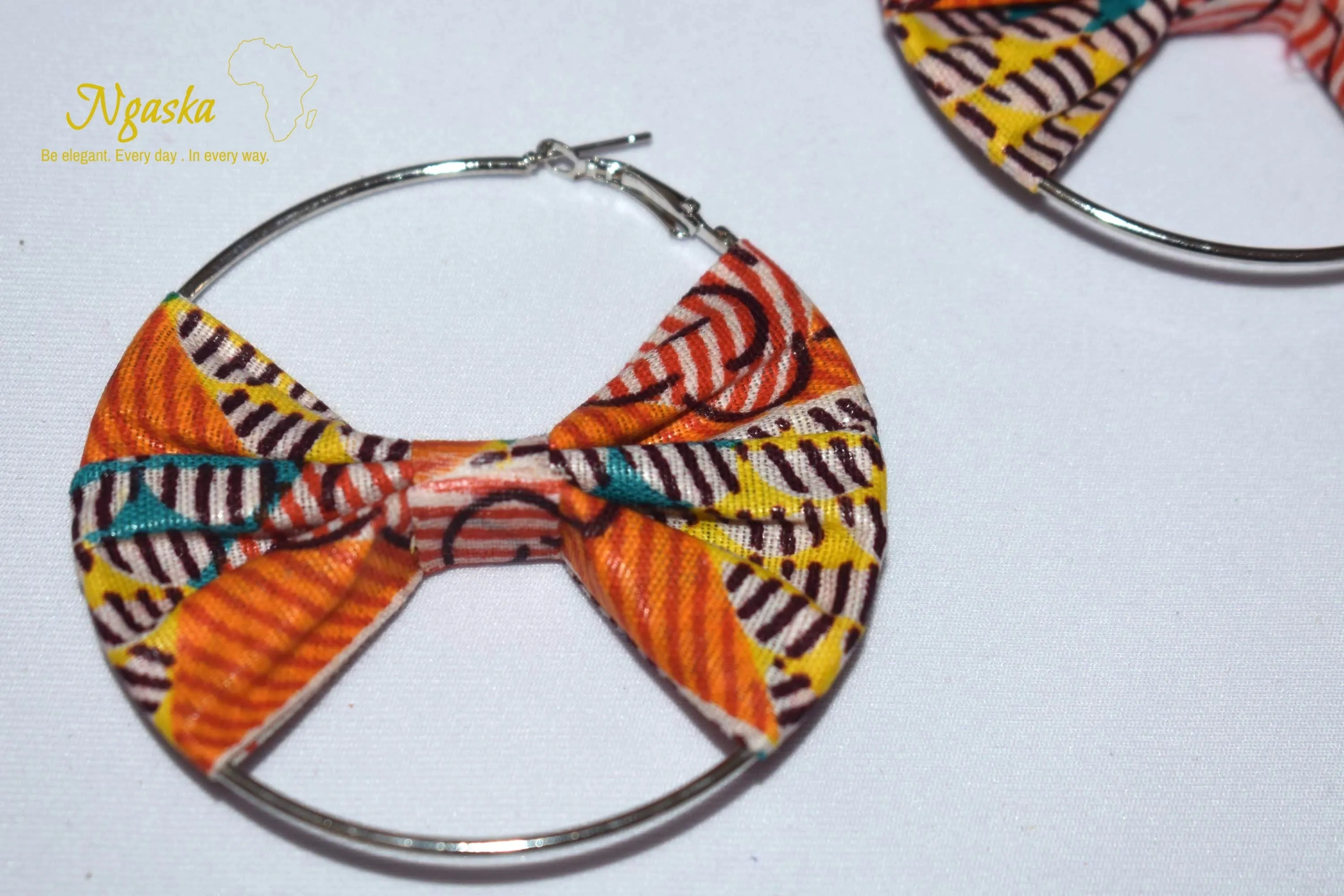 African Print Creole Hoop Earrings, Orange - ER19