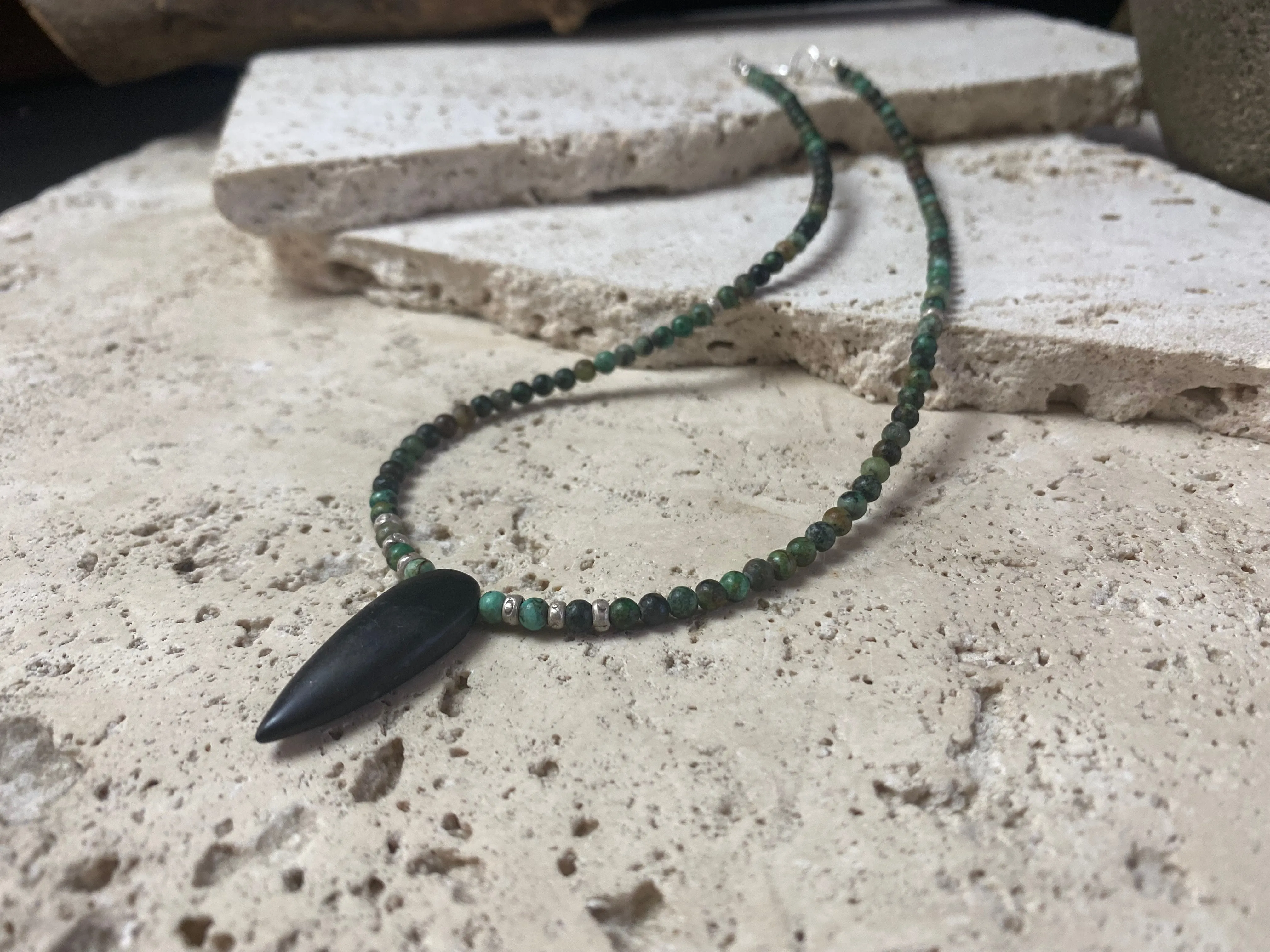 African Turquoise And Onyx Pendant Necklace