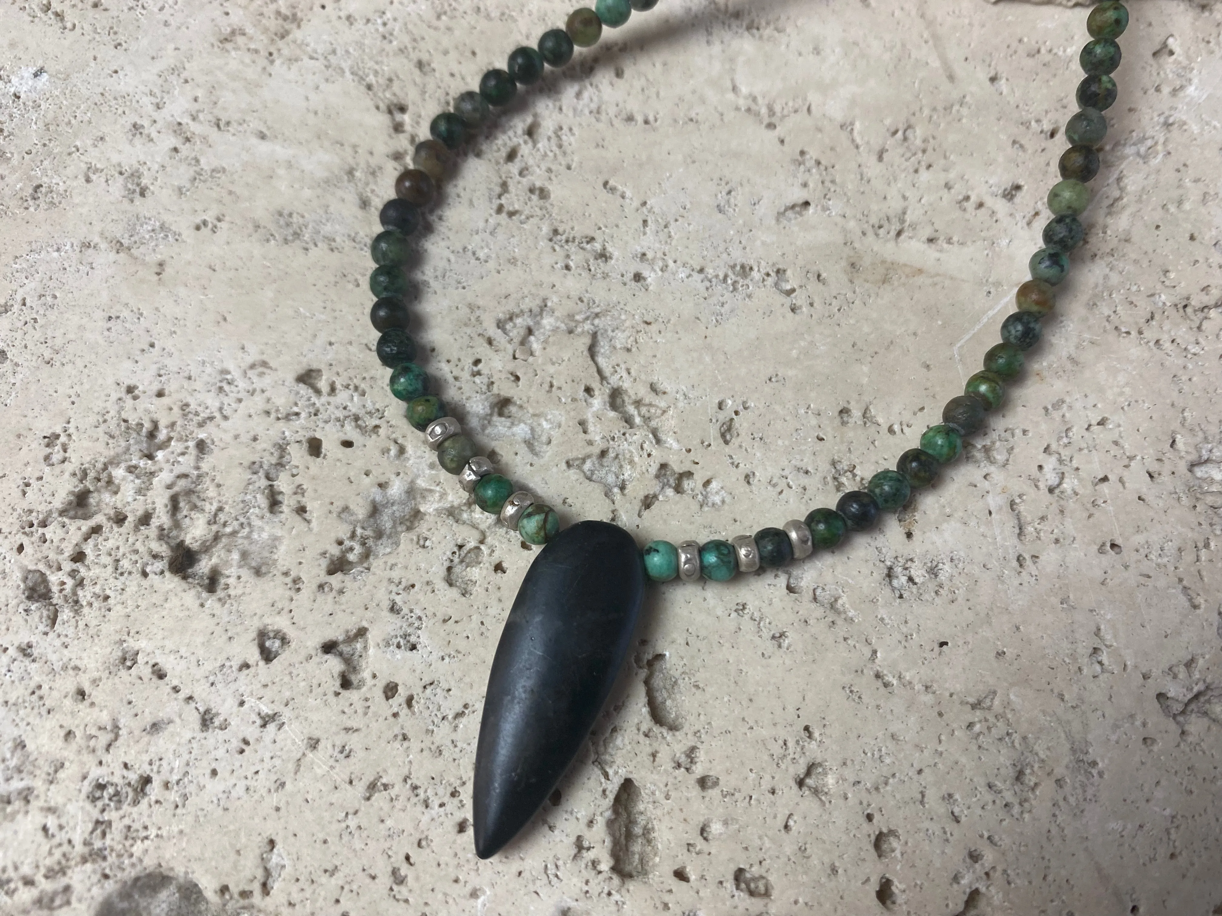 African Turquoise And Onyx Pendant Necklace