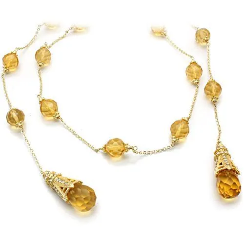 Alamode Gold White Metal Necklace with Synthetic Acrylic in Topaz