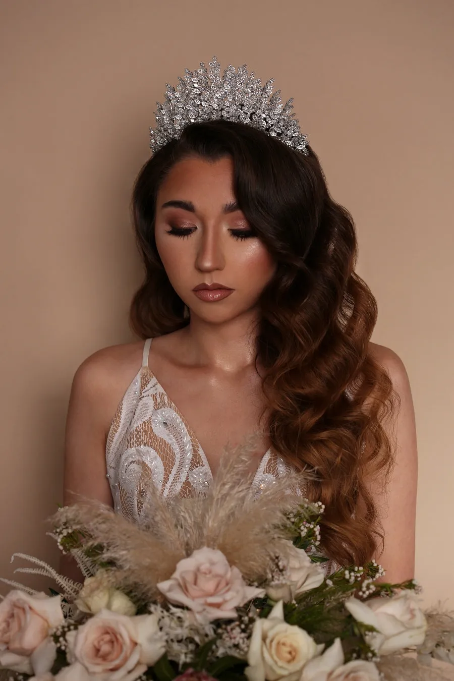 ALEXIA Leaf Swarovski 3-D Luxurious Bridal Tiara