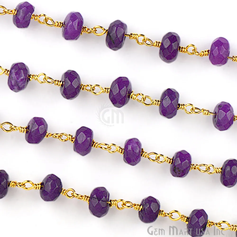 Amethyst Jade Beads Gold Plated Wire Wrapped Rosary Chain