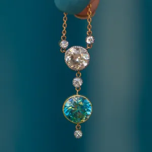 Antique 15ct Gold Blue Zircon Drop Necklace, 4.30ct Zircon