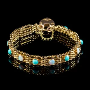 Antique Edwardian Opal Turquoise Gate Bracelet 9ct Gold Walker And Hall Circa 1901