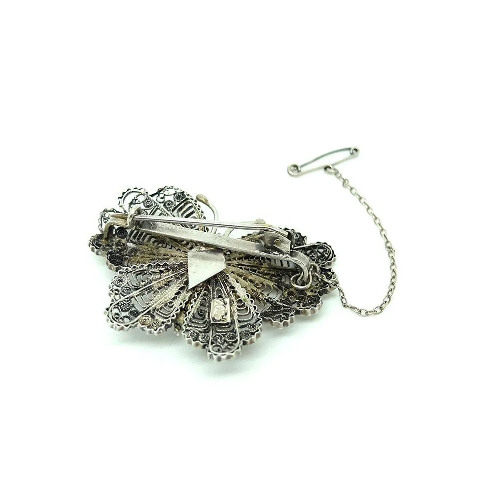 Antique Victorian Filigree Moth Butterfly Silver Brooch