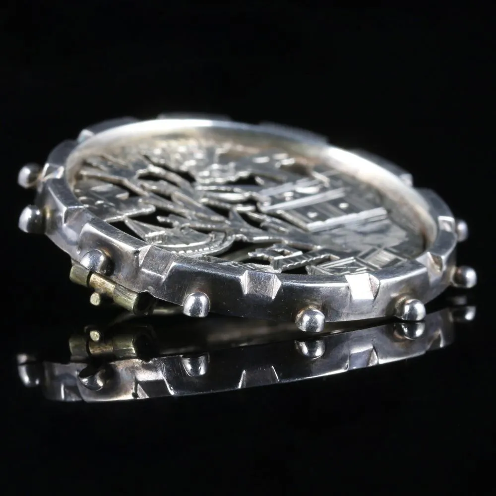 Antique Victorian Oriental Scene Silver Brooch Circa 1900