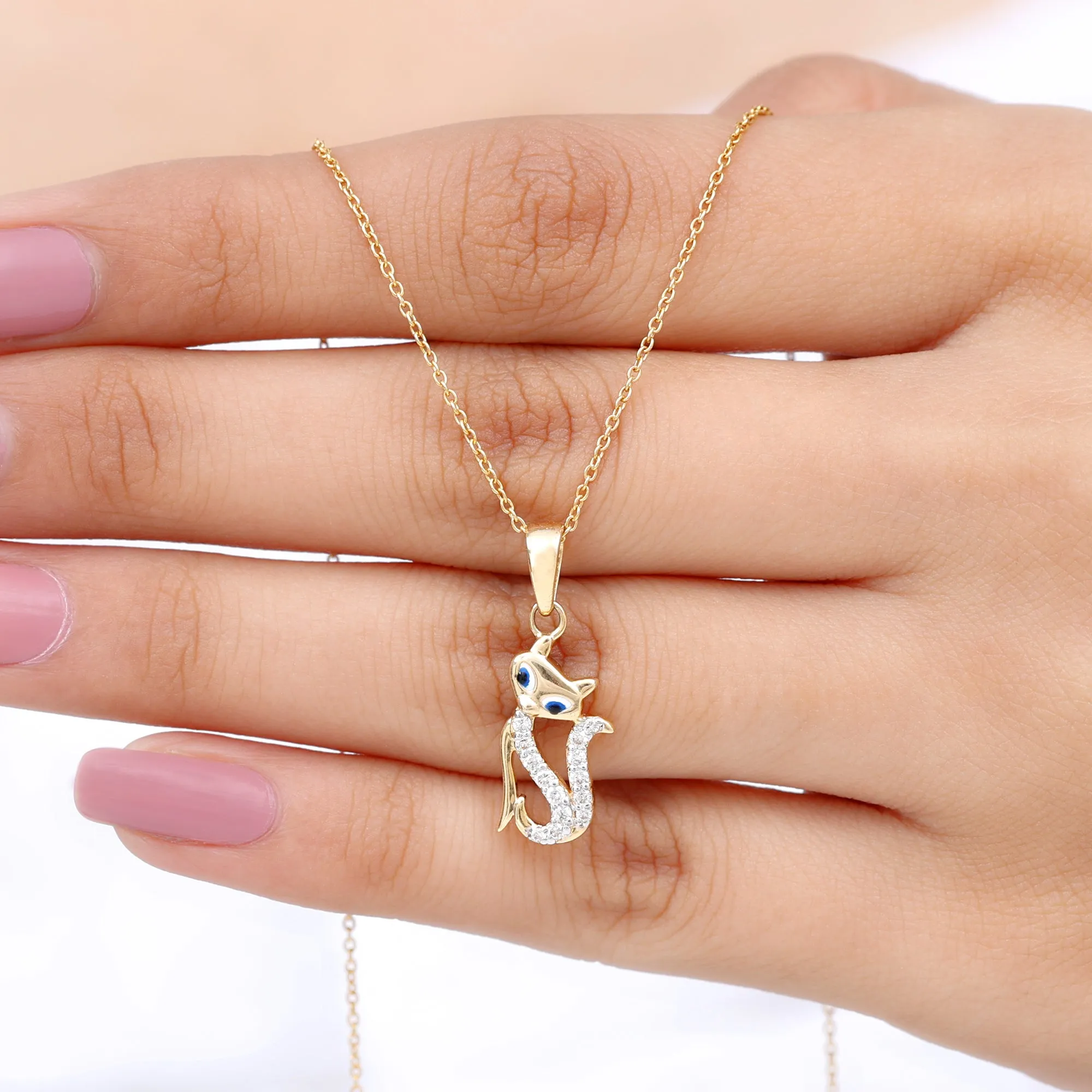 April Birthstone Diamond Kitty Charm Necklace For Women