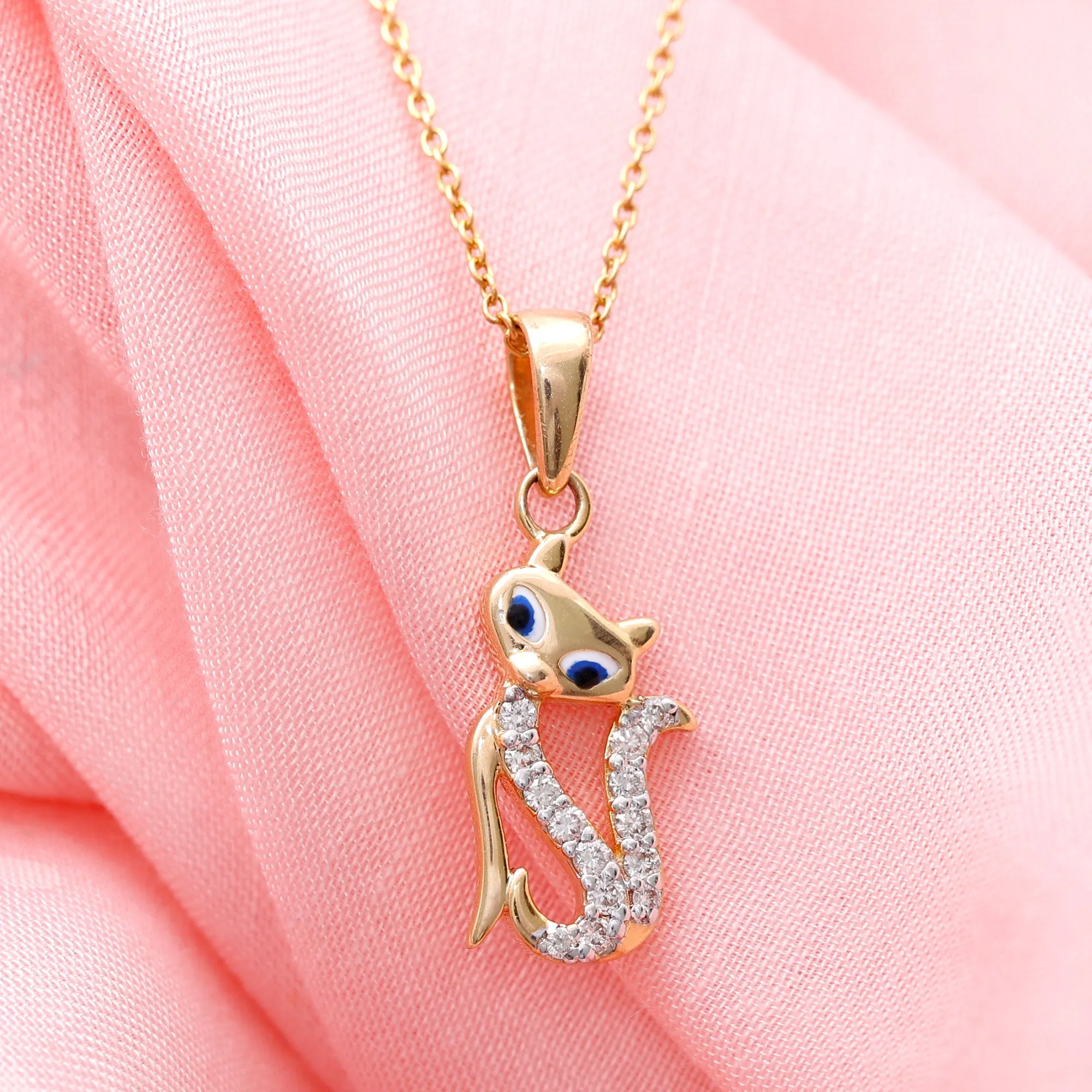 April Birthstone Diamond Kitty Charm Necklace For Women