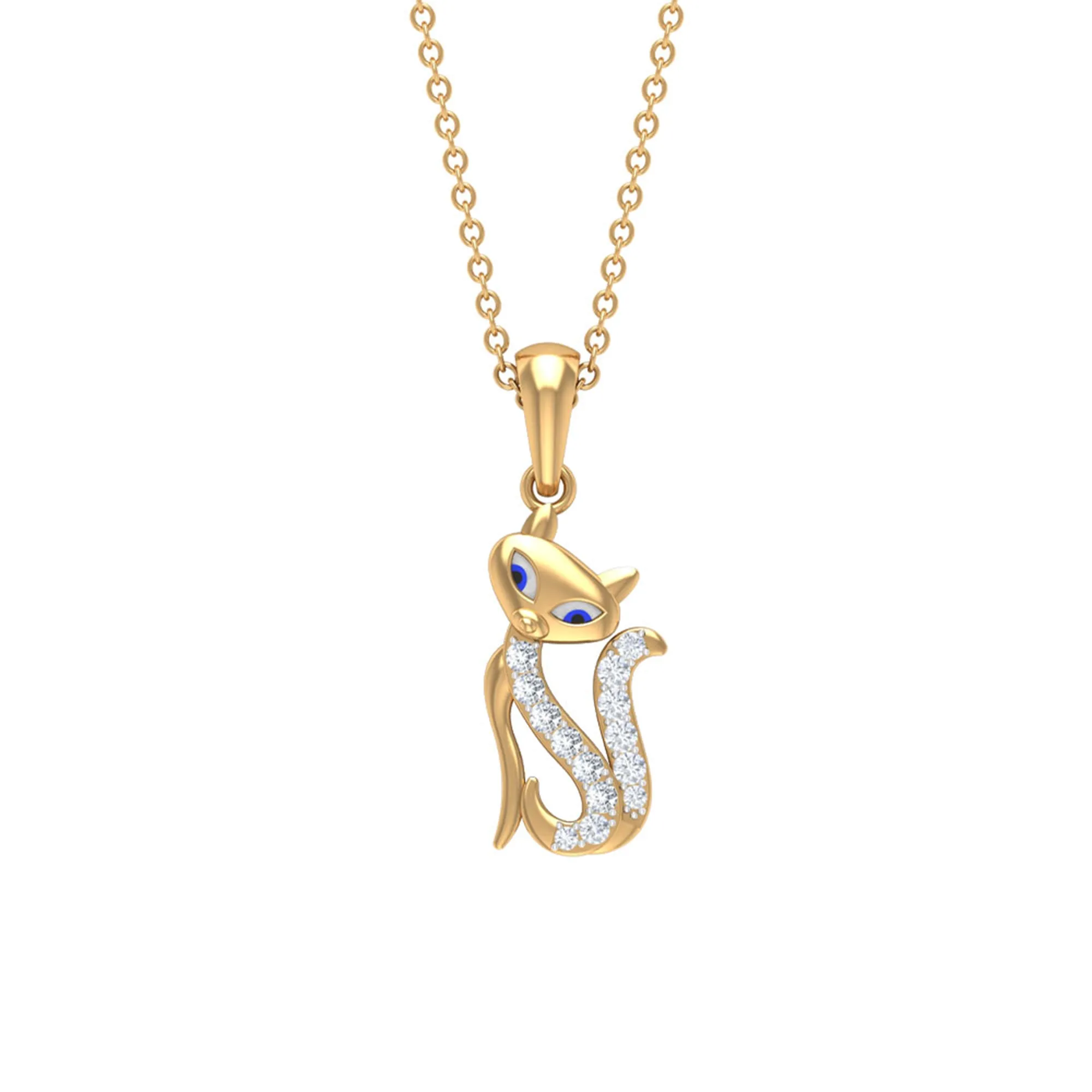 April Birthstone Diamond Kitty Charm Necklace For Women