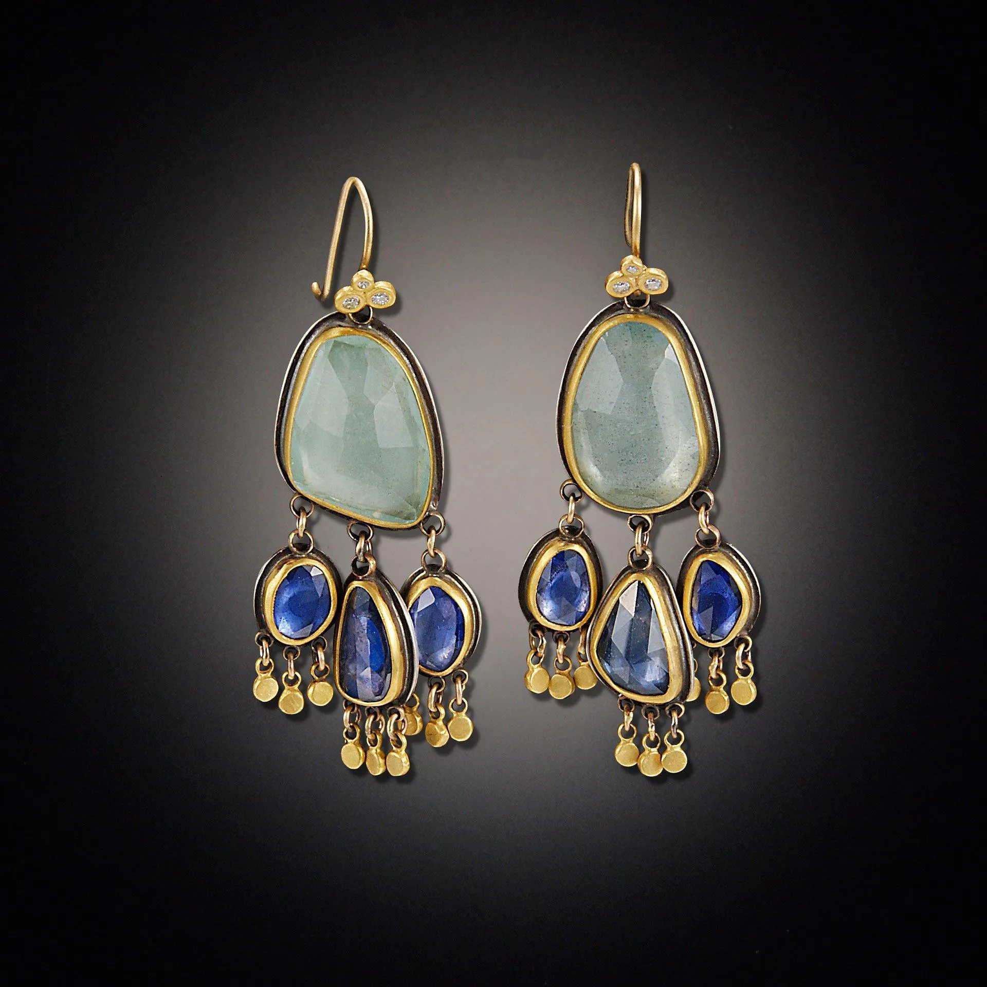 Aquamarine and Sapphire Chandelier Earrings