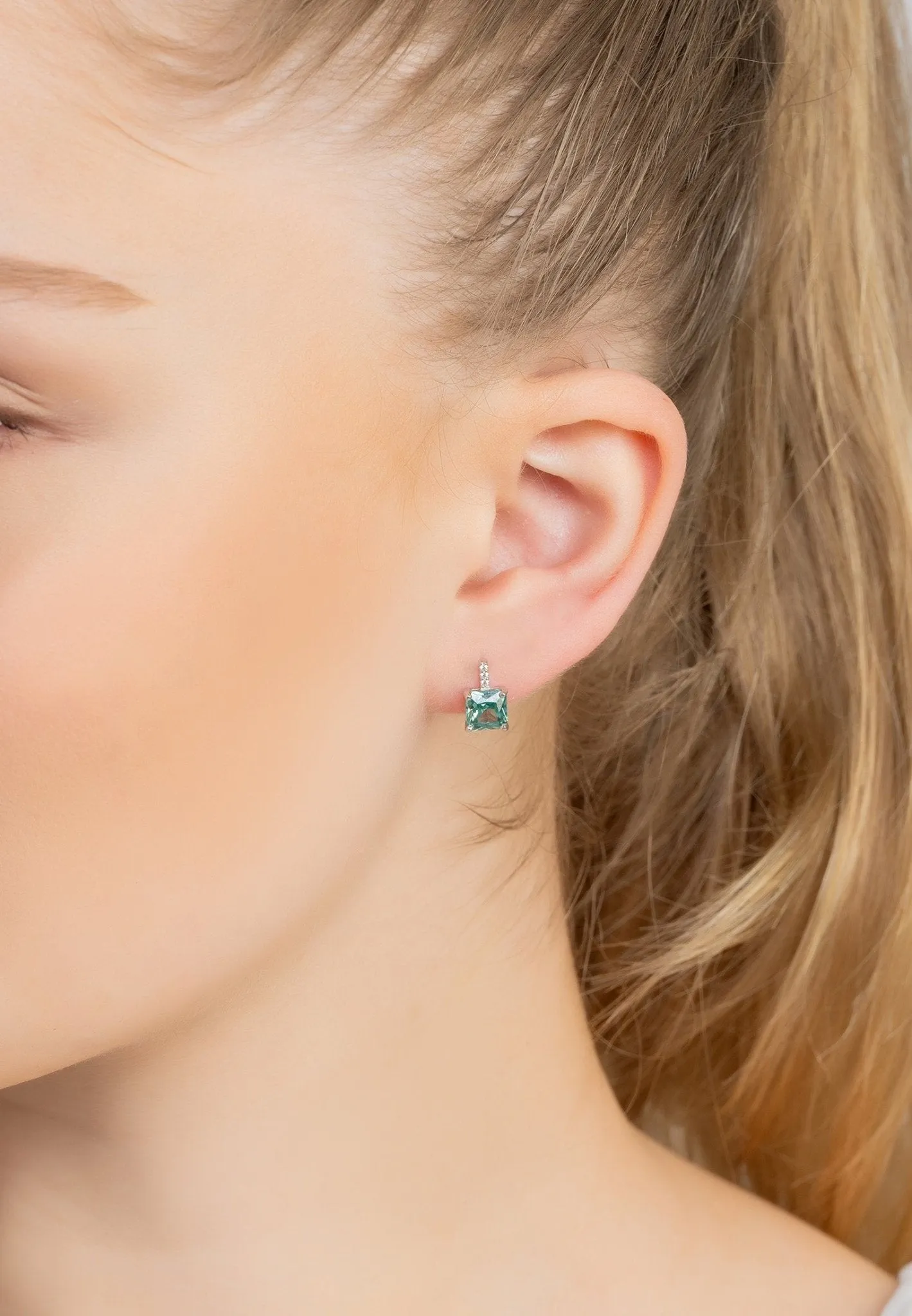 Aria Crystal Stud Earrings Jade Green Silver