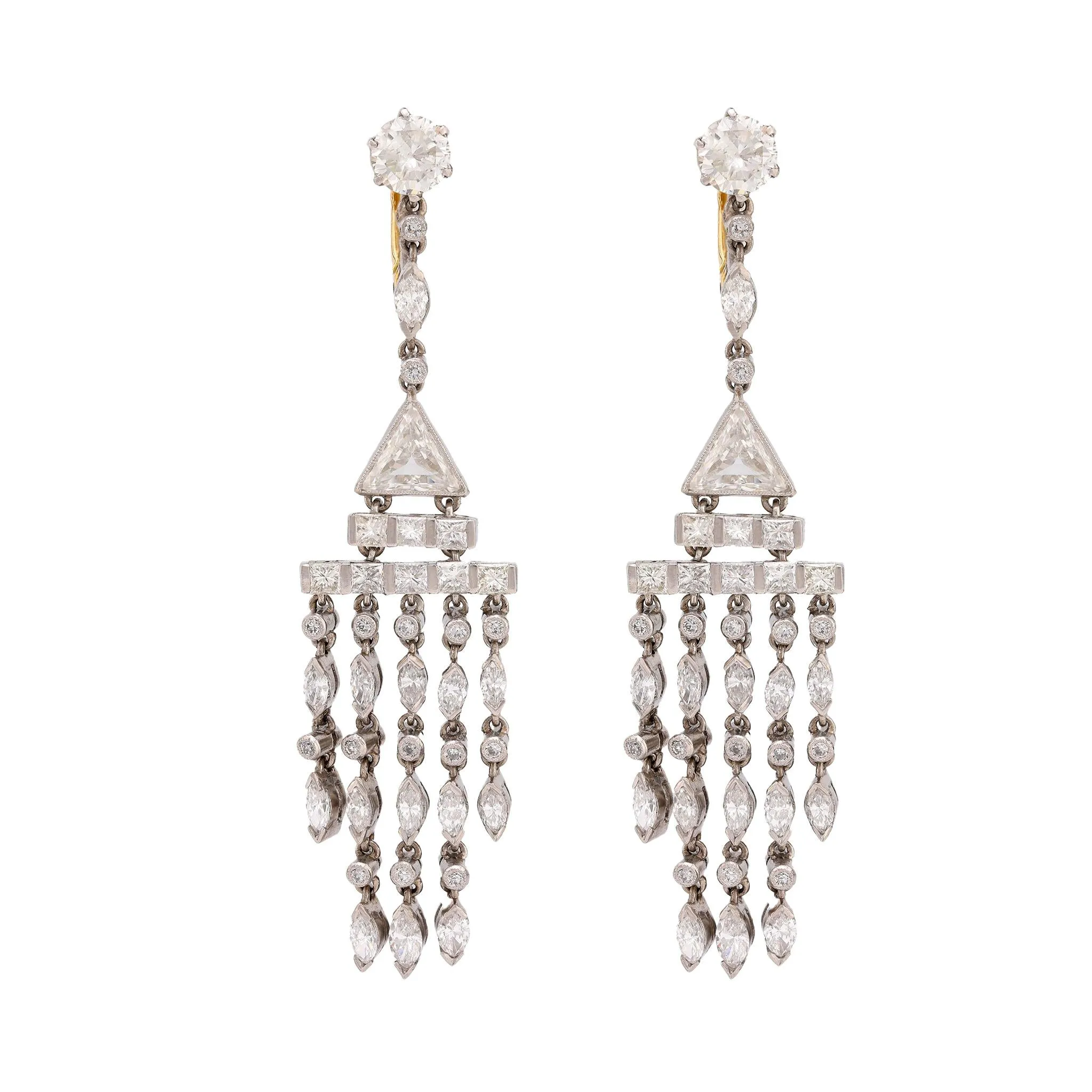 Art Deco inspired 6 carat total weight diamond platinum chandelier earrings