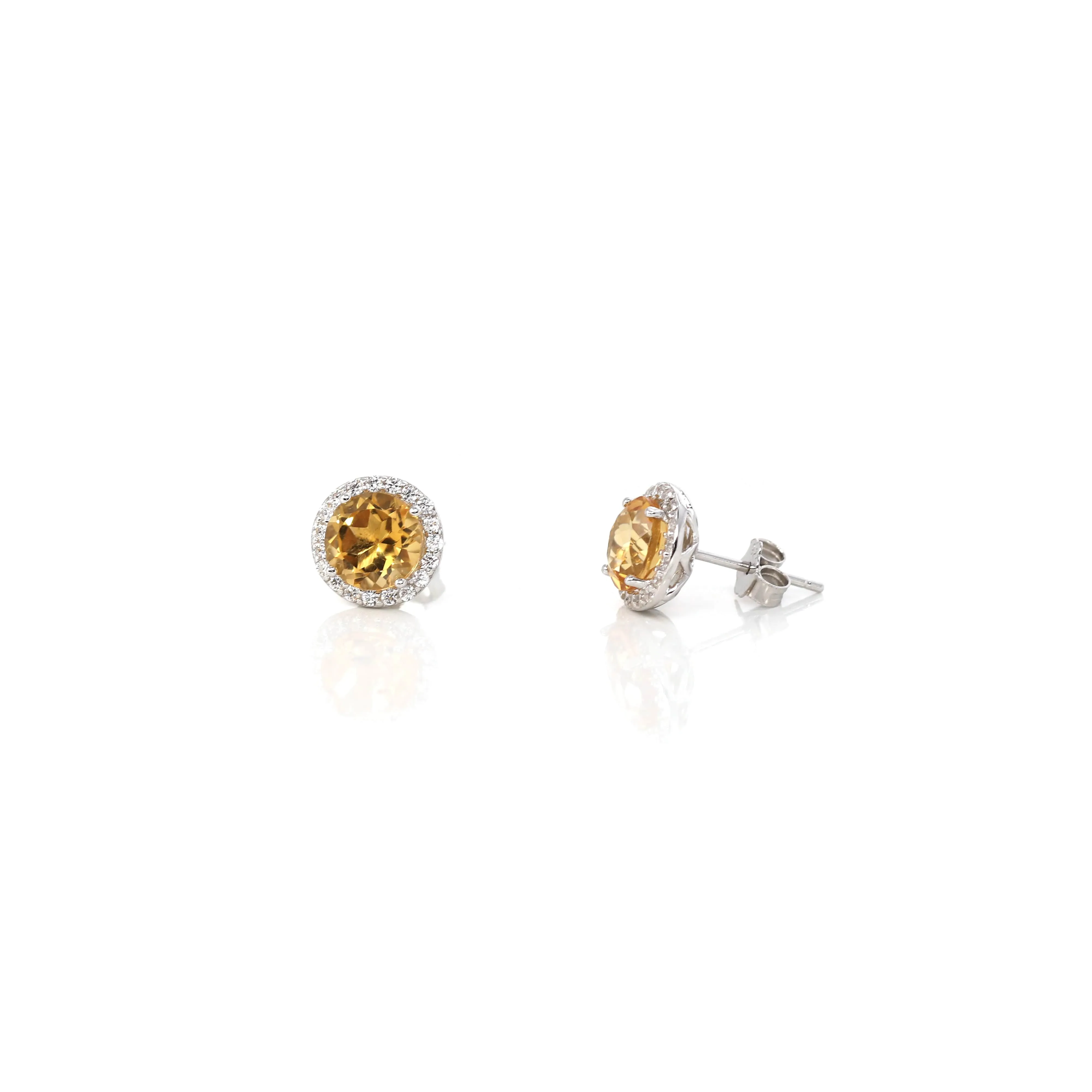 Baikalla™ Classic Sterling Silver Natural Amethyst Topaz Garnet Citrine Stud Earrings With CZ