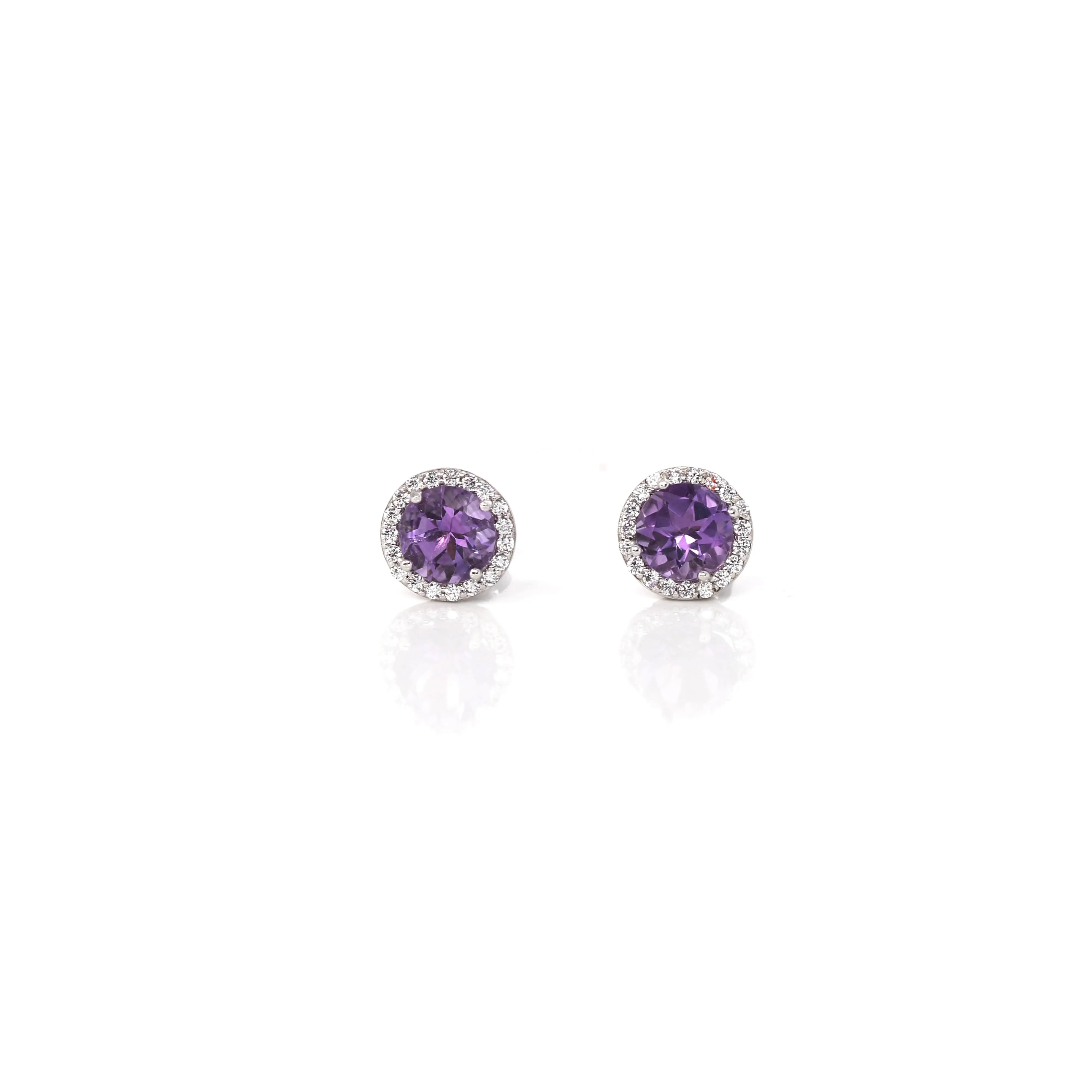 Baikalla™ Classic Sterling Silver Natural Amethyst Topaz Garnet Citrine Stud Earrings With CZ