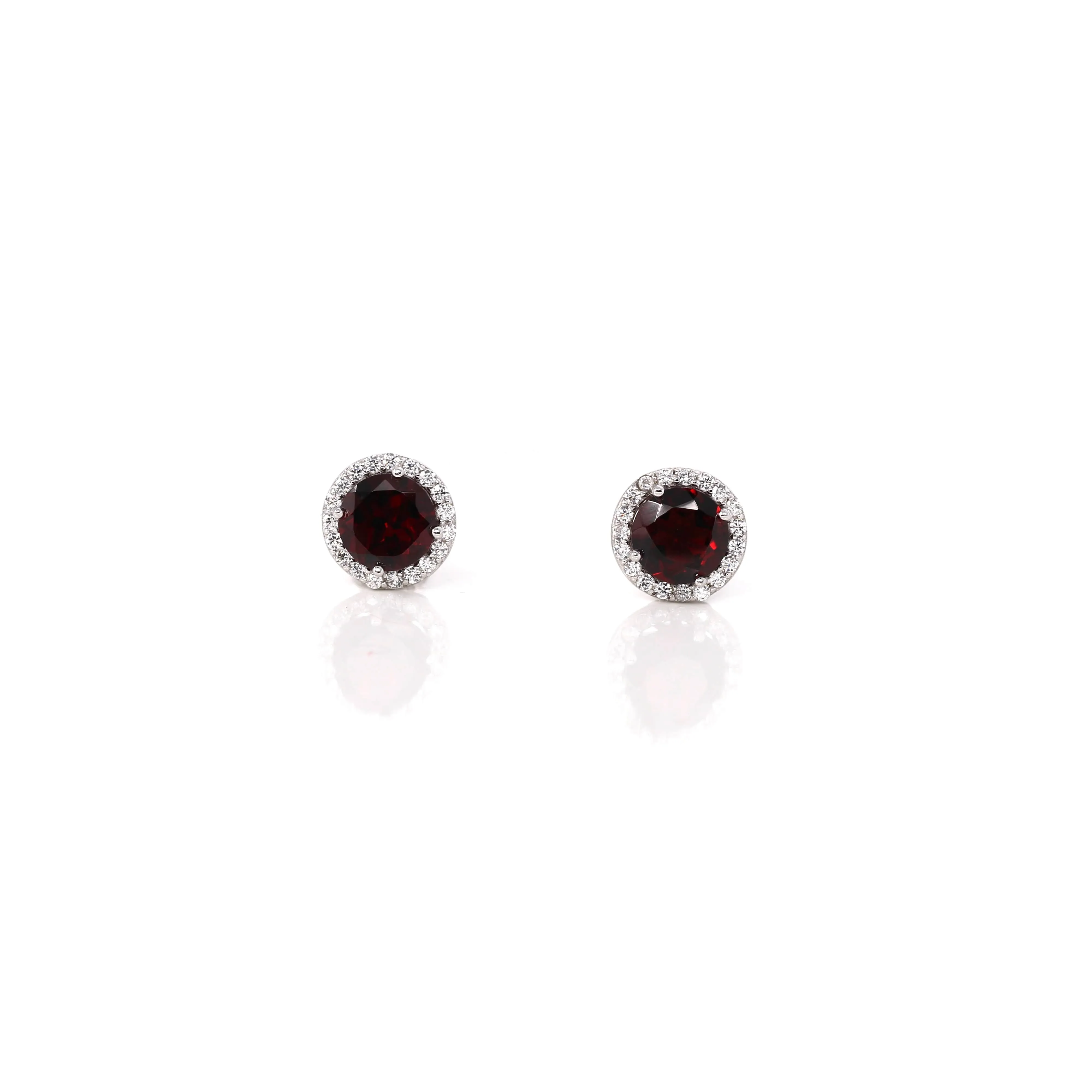 Baikalla™ Classic Sterling Silver Natural Amethyst Topaz Garnet Citrine Stud Earrings With CZ