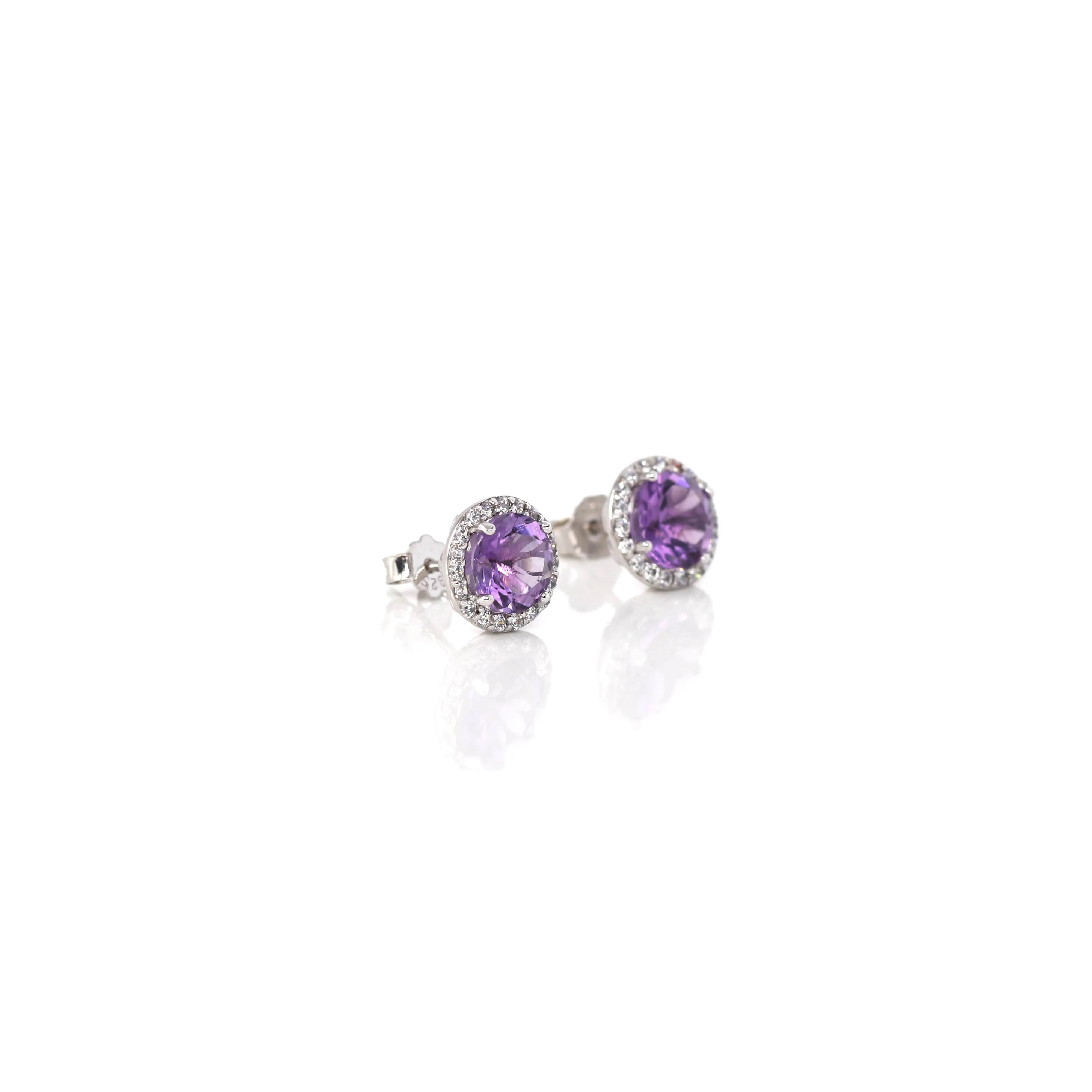 Baikalla™ Classic Sterling Silver Natural Amethyst Topaz Garnet Citrine Stud Earrings With CZ