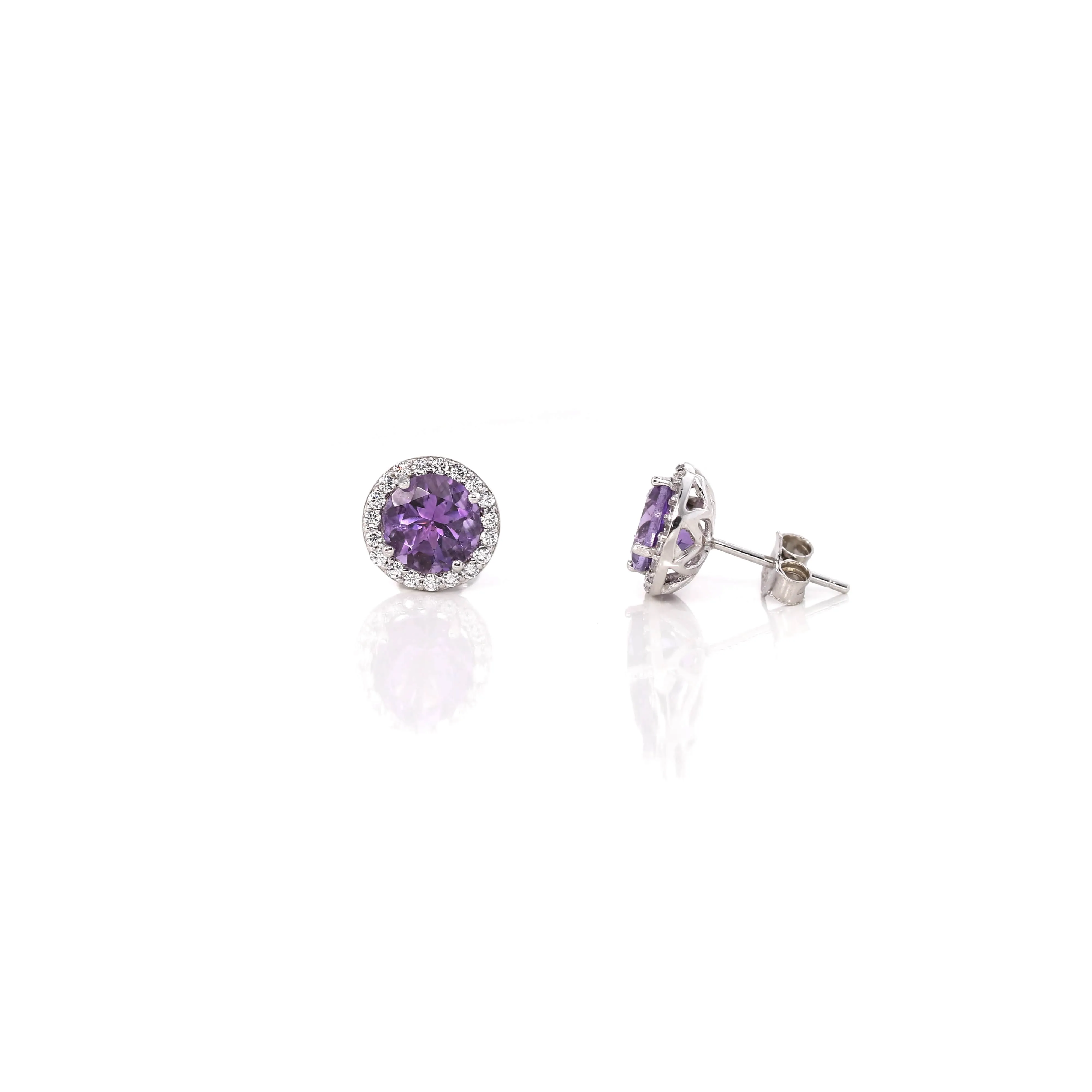 Baikalla™ Classic Sterling Silver Natural Amethyst Topaz Garnet Citrine Stud Earrings With CZ