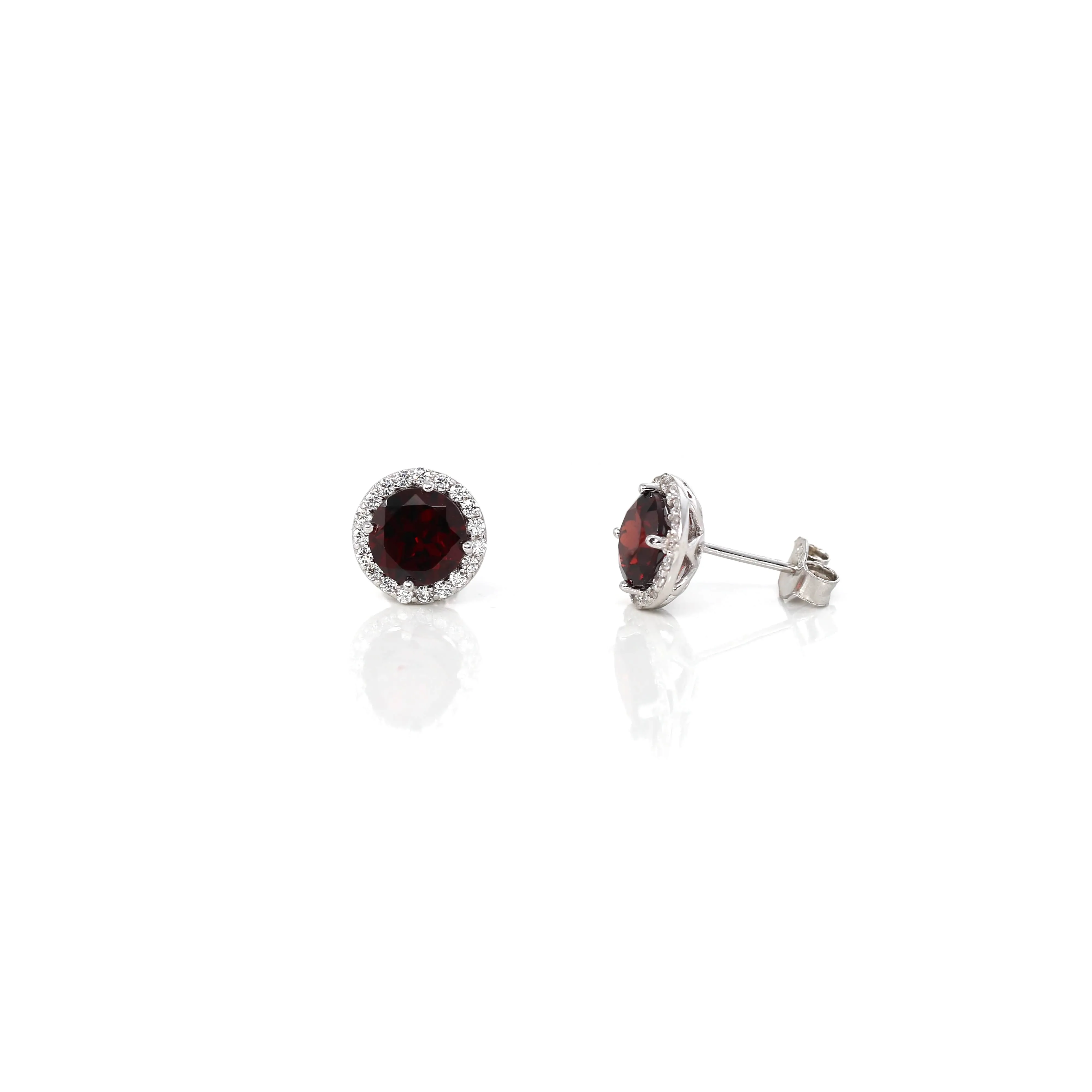 Baikalla™ Classic Sterling Silver Natural Amethyst Topaz Garnet Citrine Stud Earrings With CZ