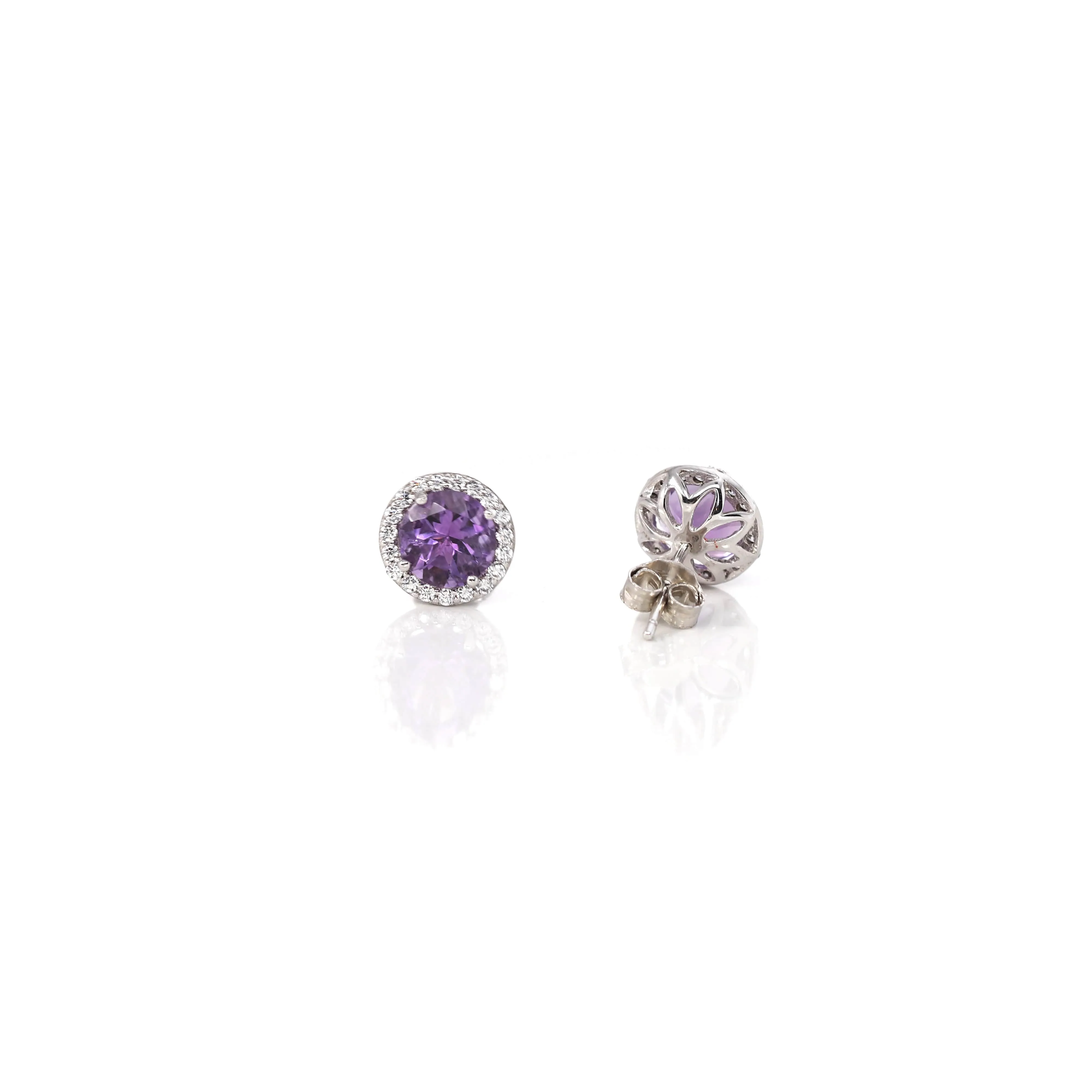 Baikalla™ Classic Sterling Silver Natural Amethyst Topaz Garnet Citrine Stud Earrings With CZ