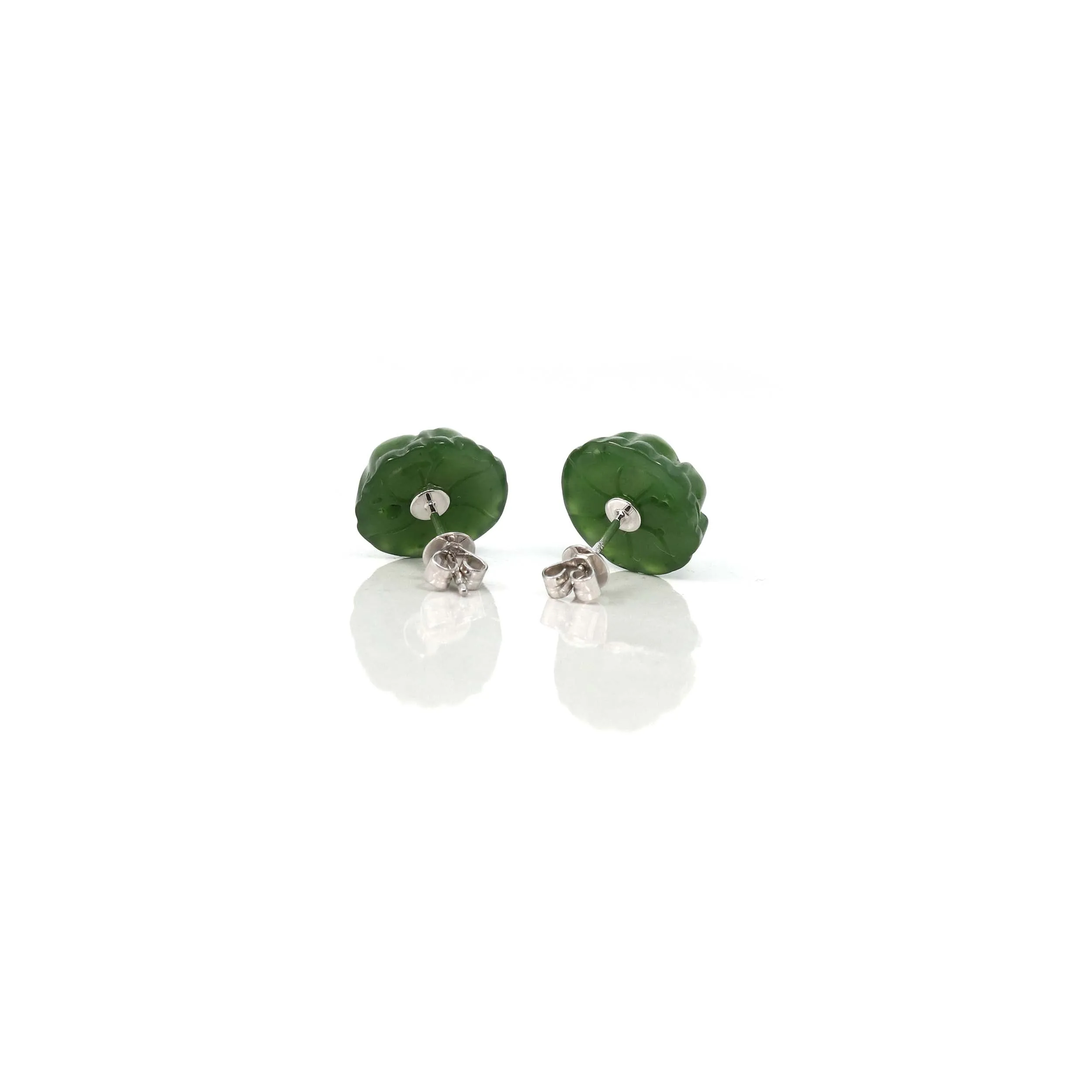 Baikalla™ "Peony Flowers" 14k Solid Gold Real Green Jade Peony Flower Earrings