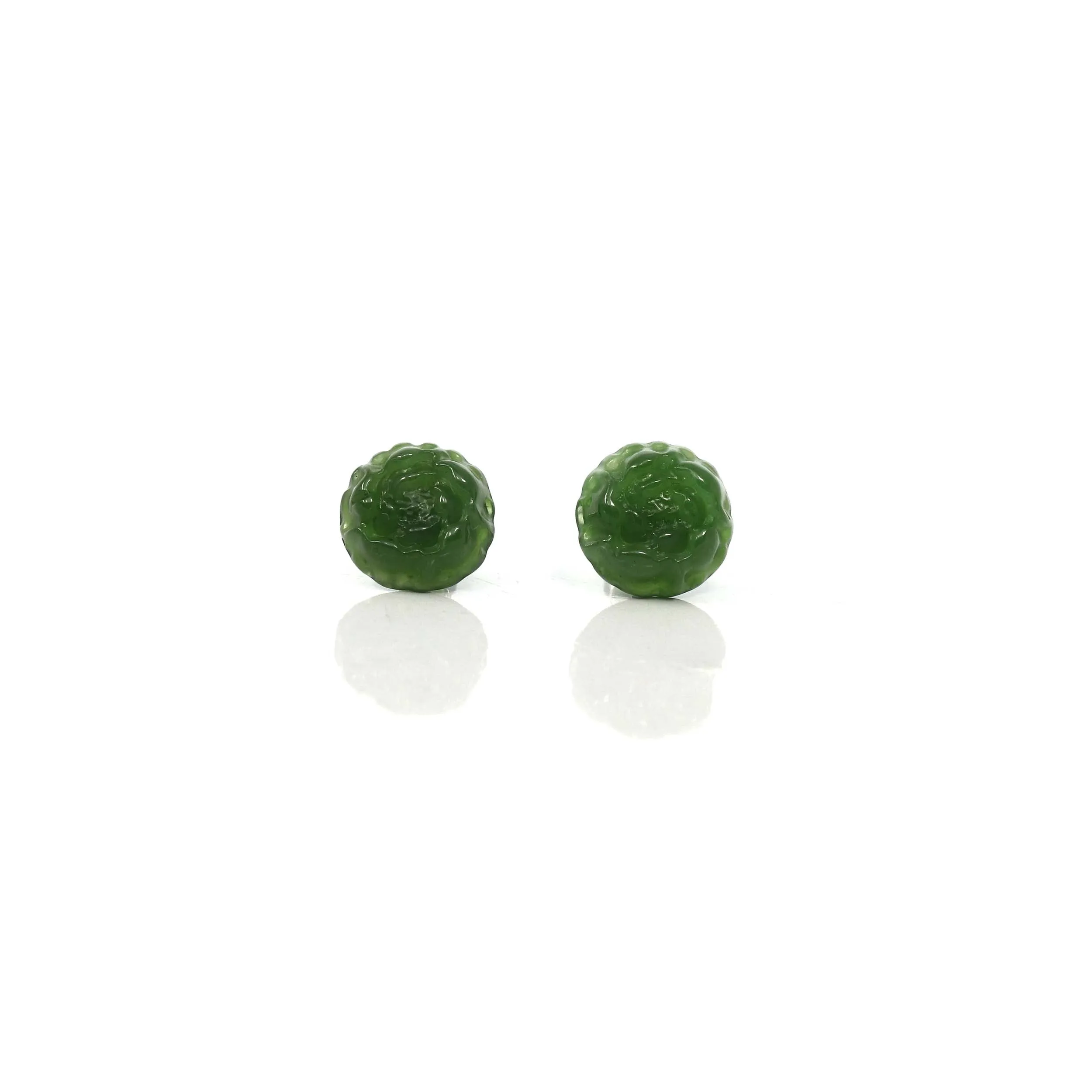 Baikalla™ "Peony Flowers" 14k Solid Gold Real Green Jade Peony Flower Earrings