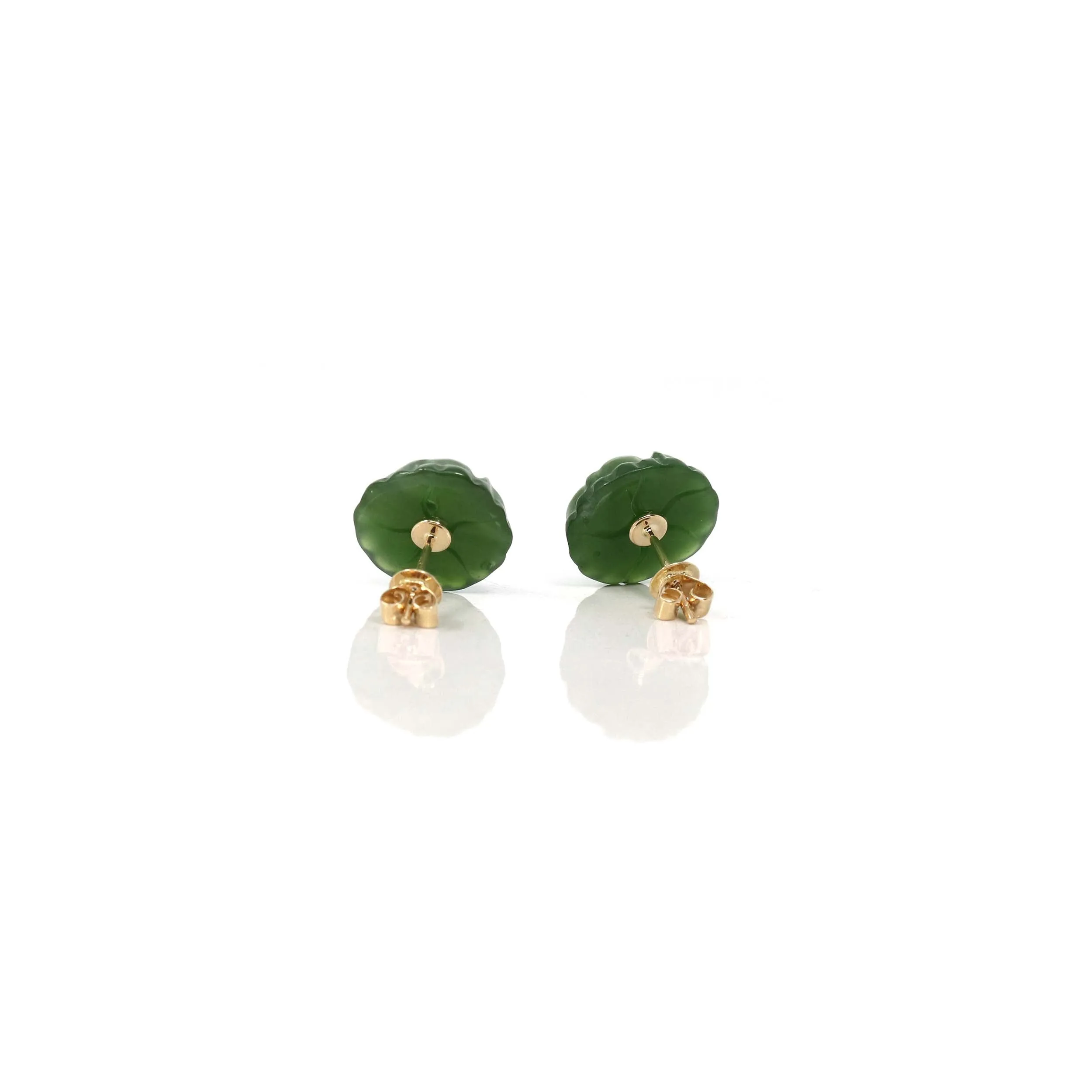 Baikalla™ "Peony Flowers" 14k Solid Gold Real Green Jade Peony Flower Earrings