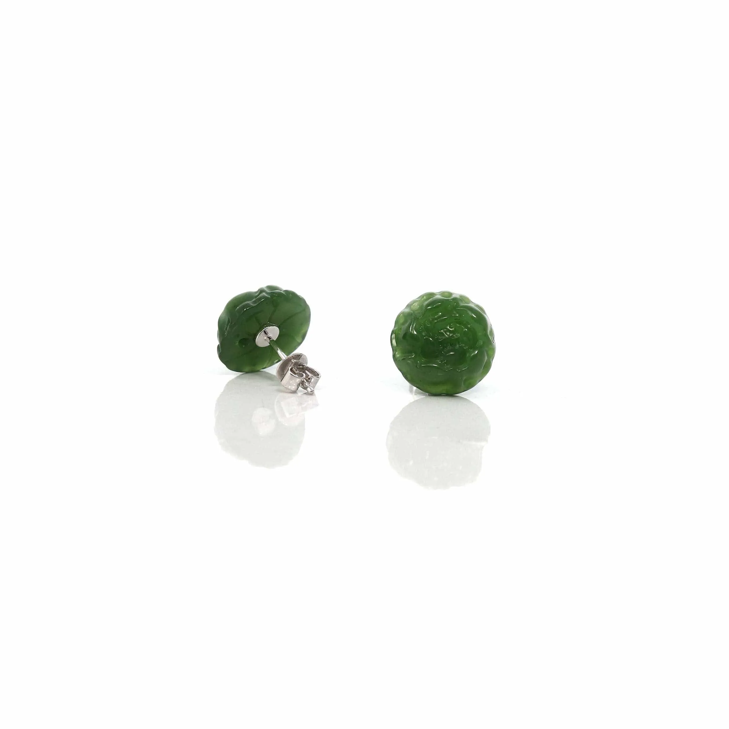 Baikalla™ "Peony Flowers" 14k Solid Gold Real Green Jade Peony Flower Earrings