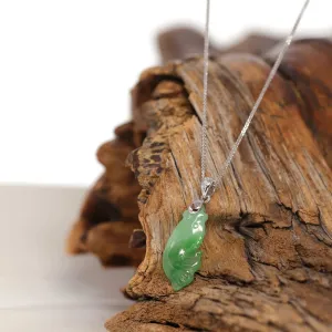 Baikalla "Prosperity Every Year (年年有鱼)" Lucky Fish Carving Pendant Necklace Natural Jadeite Jade JG160