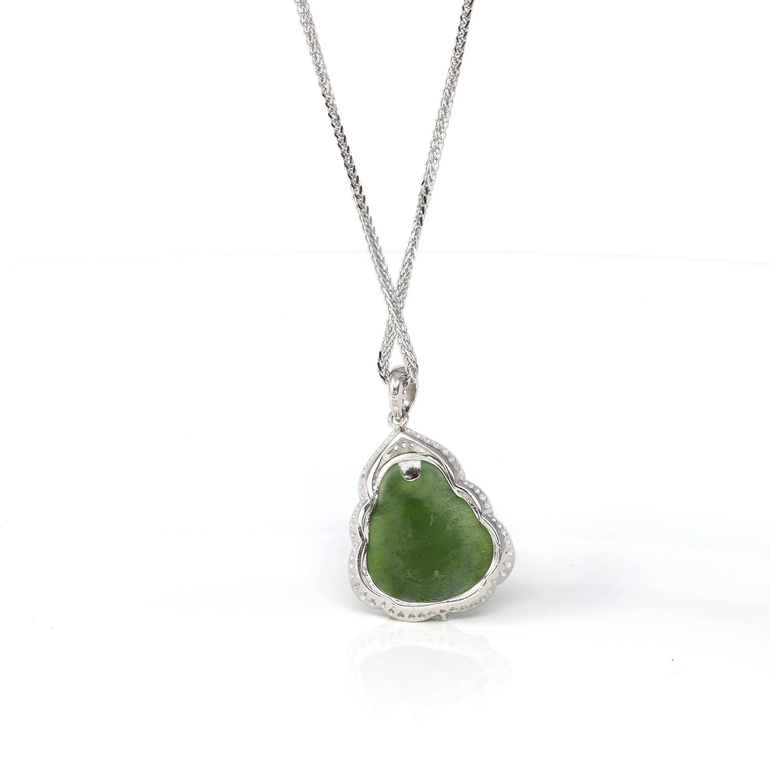 Baikalla™ Sterling Silver Genuine Nephrite Green Jade Small Buddha Pendant Necklace