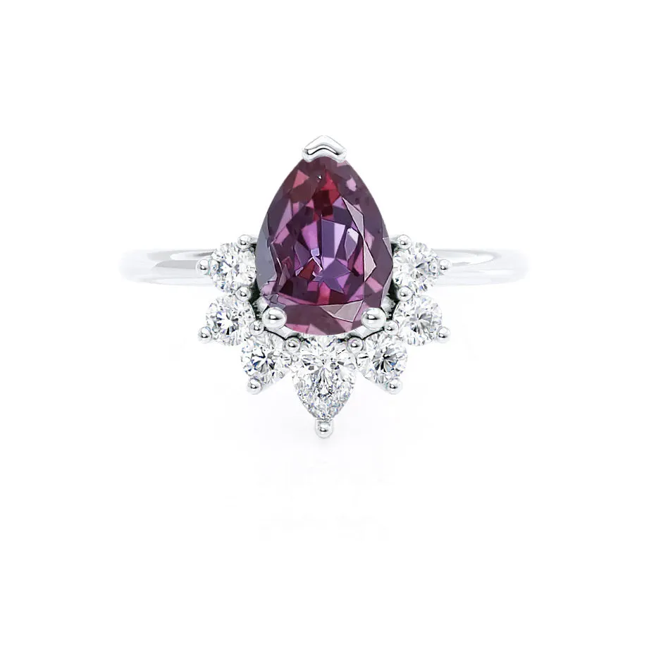 BALLET - Chatham® Pear Alexandrite & Diamond Half Halo Tiara Ring 18k White Gold