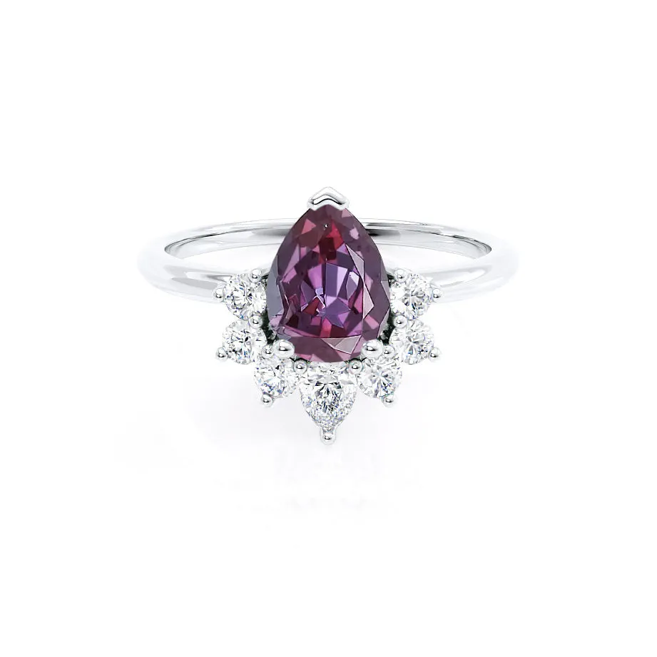 BALLET - Chatham® Pear Alexandrite & Diamond Half Halo Tiara Ring 18k White Gold