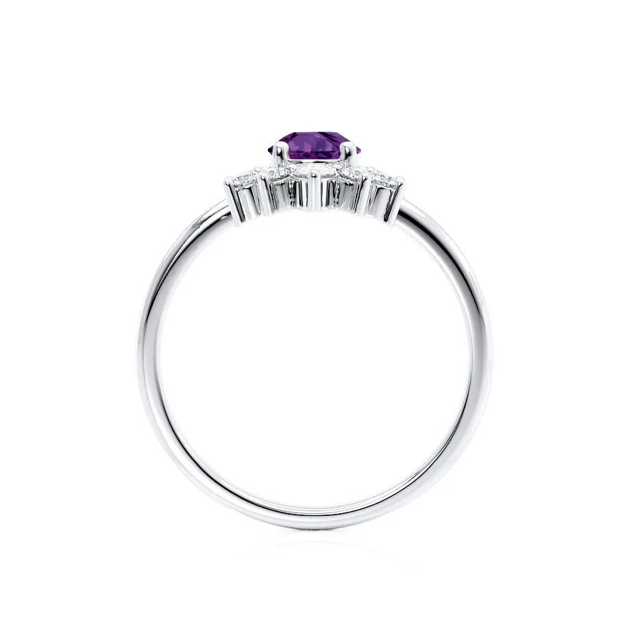 BALLET - Chatham® Pear Alexandrite & Diamond Half Halo Tiara Ring 18k White Gold