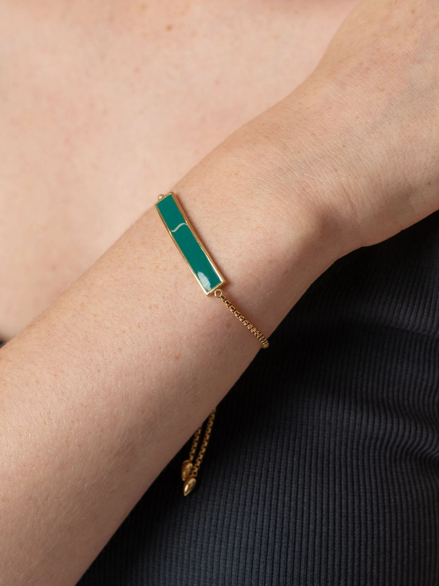 Bar Enamel Slider Bracelet - Gold/Green