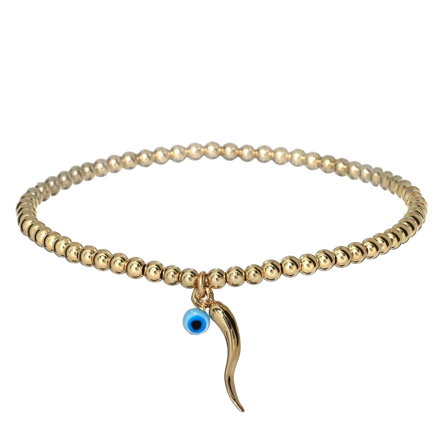 bara boheme | "ITALIAN HORN   EVIL EYE" Charm on Gold-Filled ball beaded Bracelet