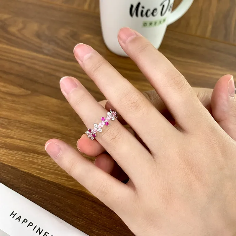 Barbie Pink Zircon Beading Silver Ring for Women