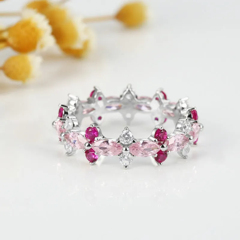 Barbie Pink Zircon Beading Silver Ring for Women