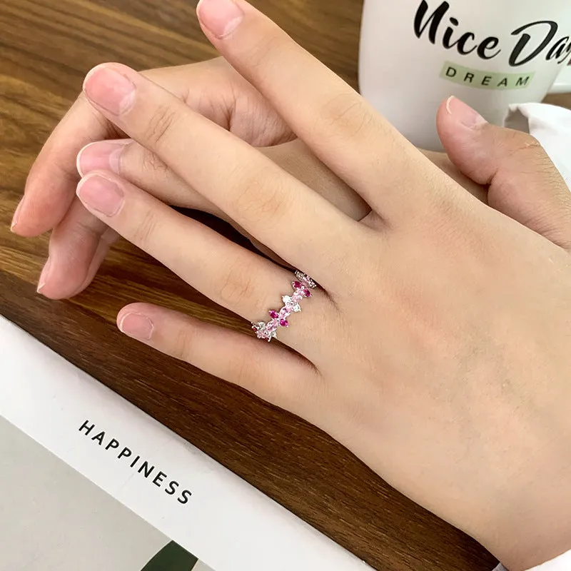 Barbie Pink Zircon Beading Silver Ring for Women