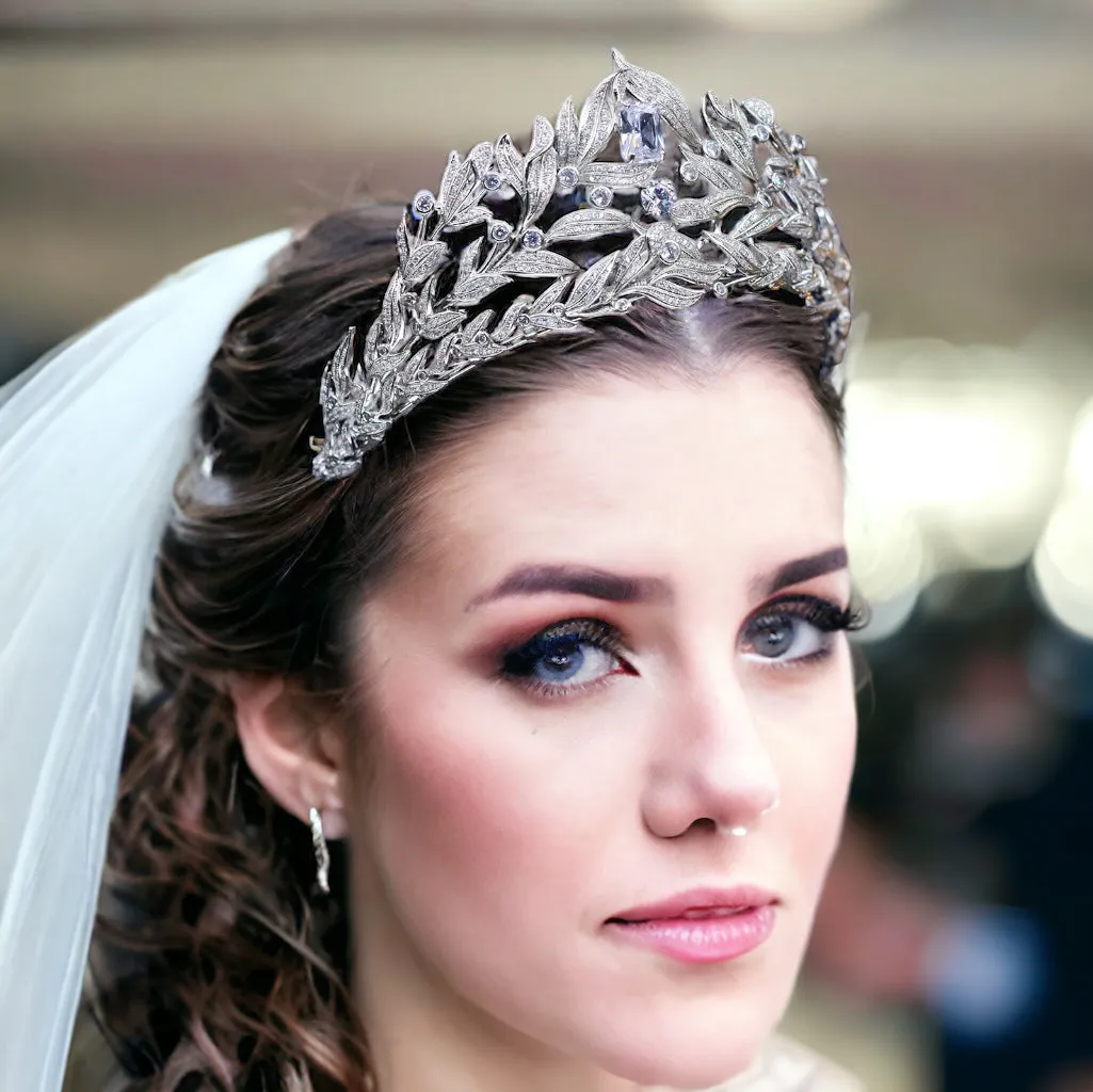 Baroque Crystal Leaves Cubic Zirconia Bridal Tiara