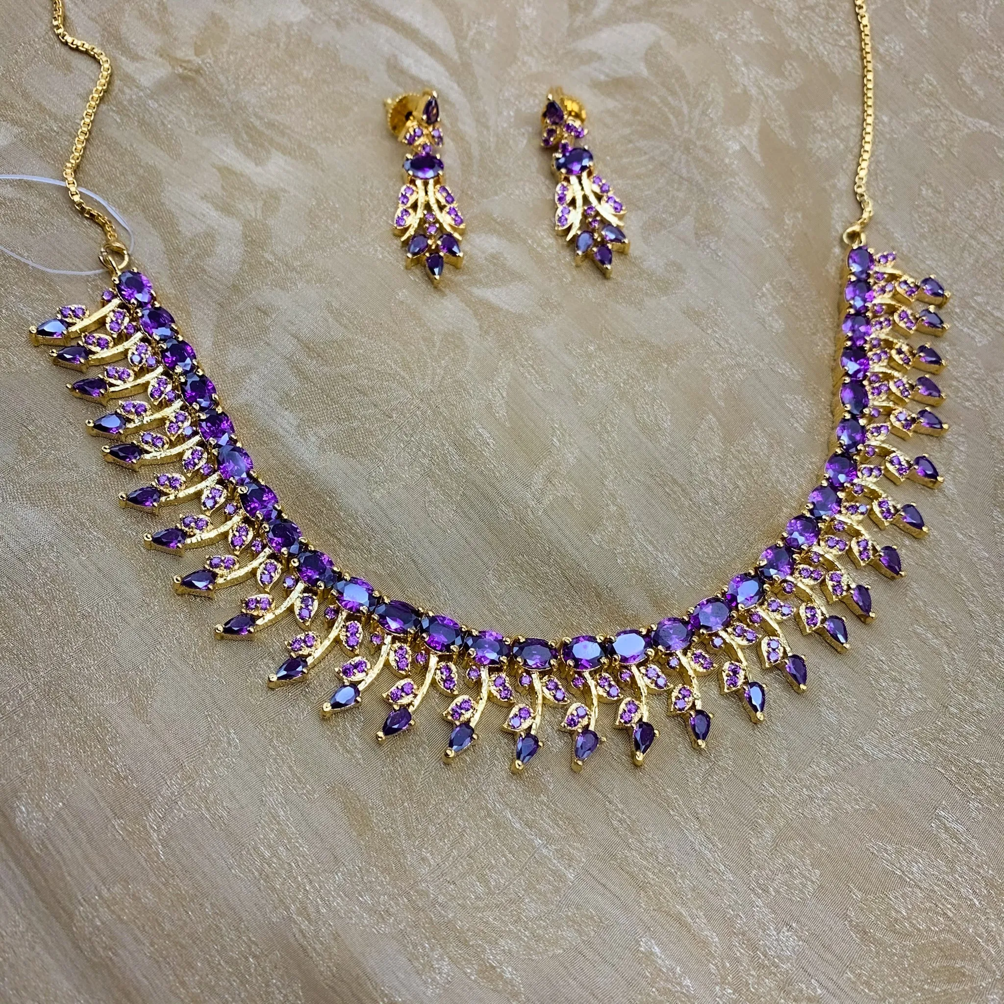 Beautiful Designer Purple Zircon (CZ) stone Short Necklace Set