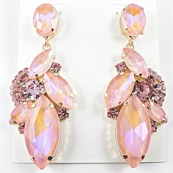 Beautiful Large Pink Crystal Dangle Chandelier Style Fashion Earrings