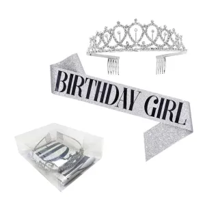 Birthday Girl Tiara & Sash set - Silver