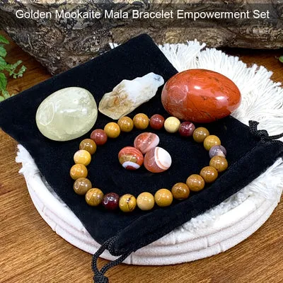 Black Friday Special - Golden Mookaite Mala Empowerment Set PLUS 3 Crystal Points