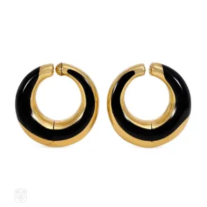 Black jade and gold hoop earrings, Cummings