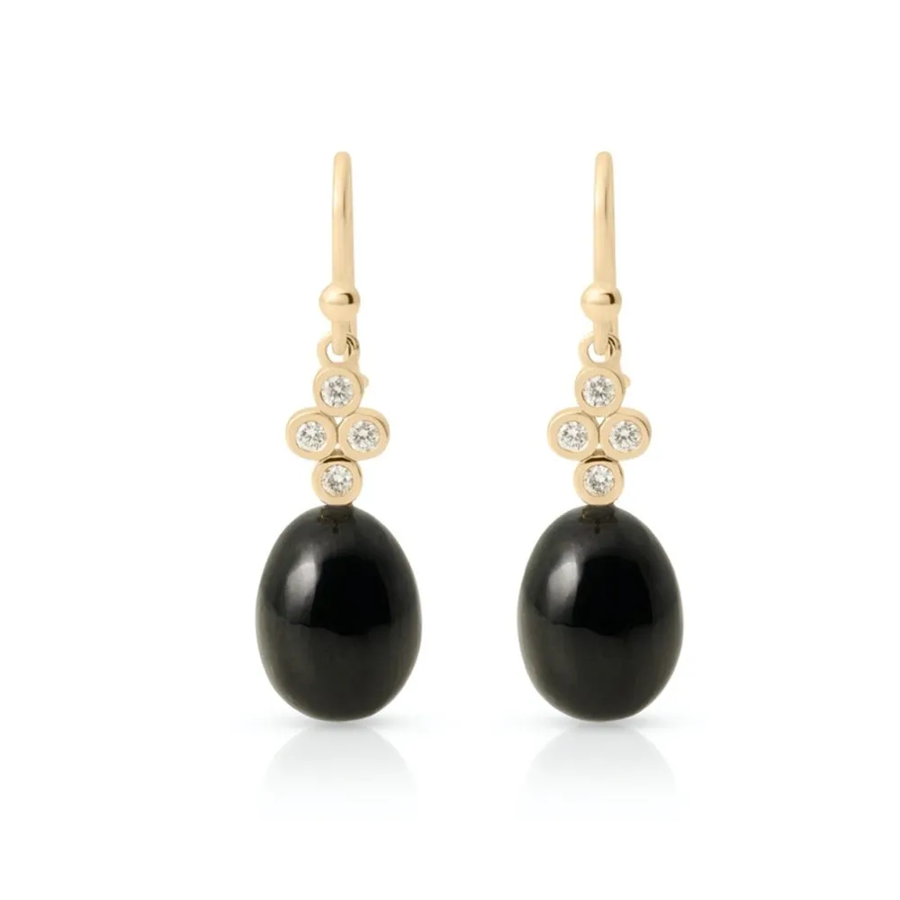 Black Nephrite Jade & Diamond Drop Earrings