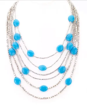 Blue Beads Silver Necklace