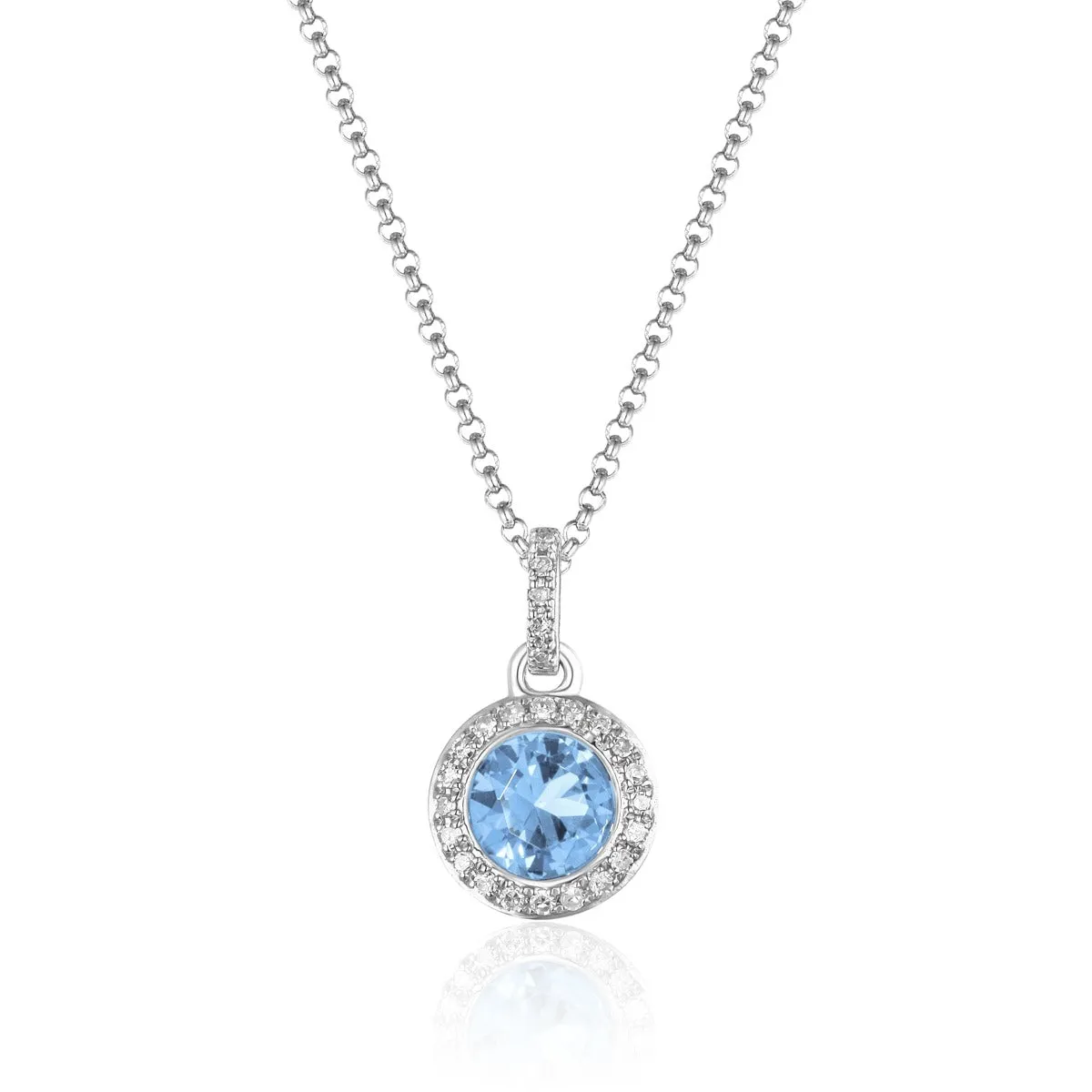 Blue Topaz & Diamond Halo 14K White Gold Martini Necklace