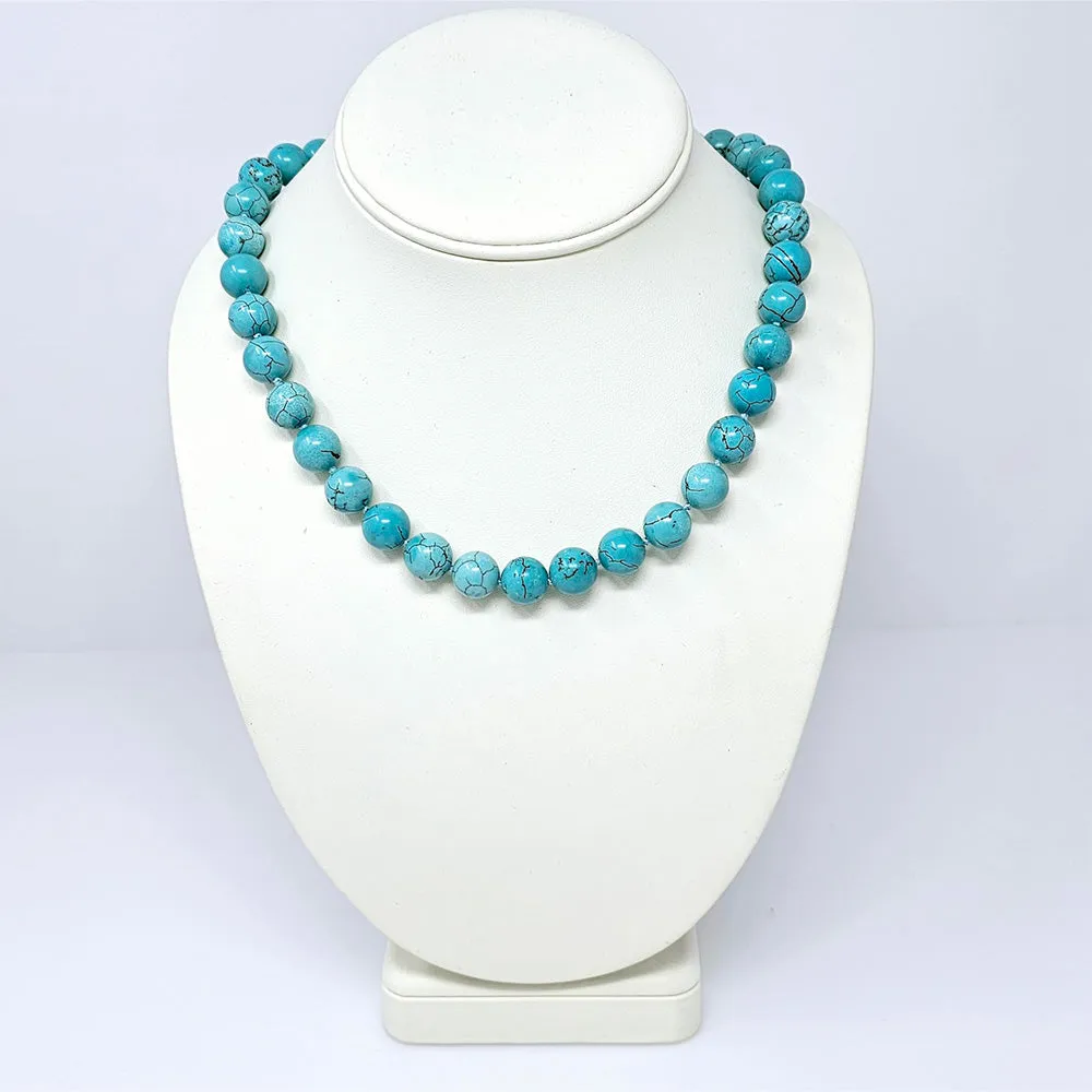 Blue Turquoise Gemstone Necklace For women and Girls | 12MM Natural Turquoise Gemstone Necklace