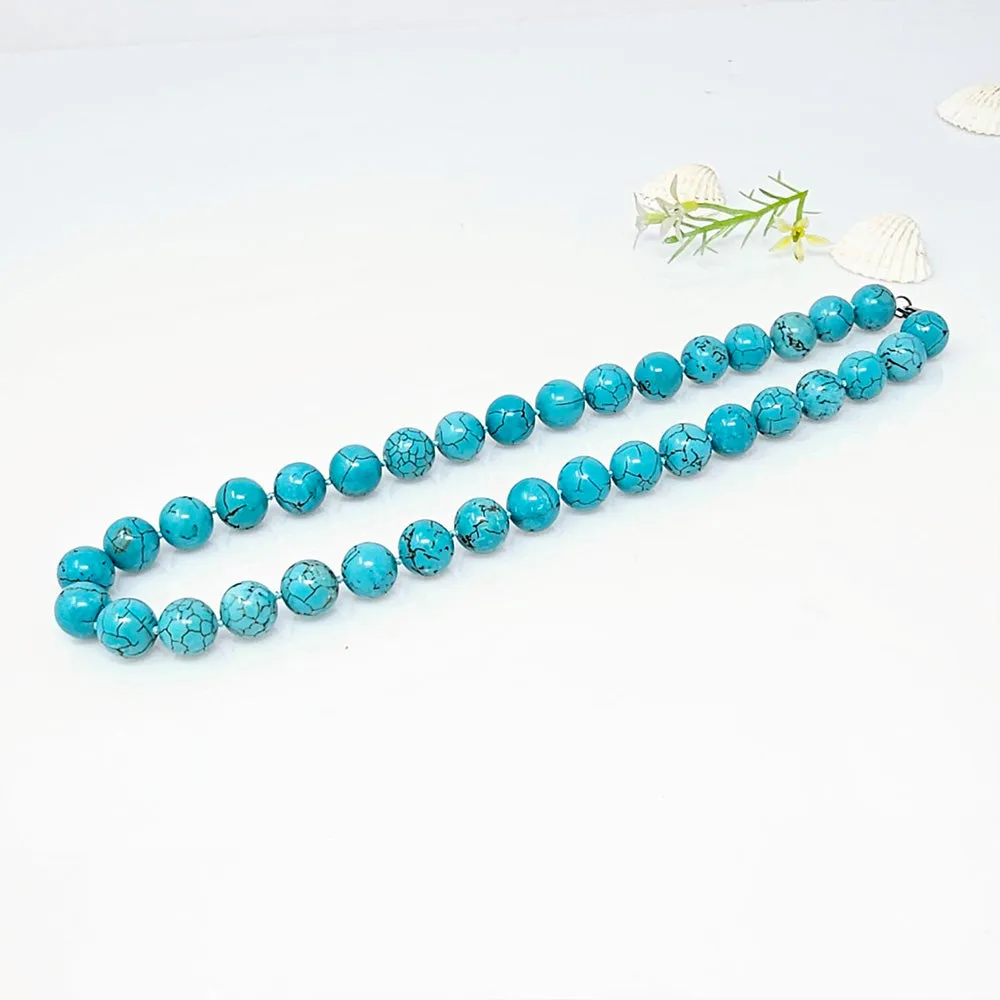 Blue Turquoise Gemstone Necklace For women and Girls | 12MM Natural Turquoise Gemstone Necklace