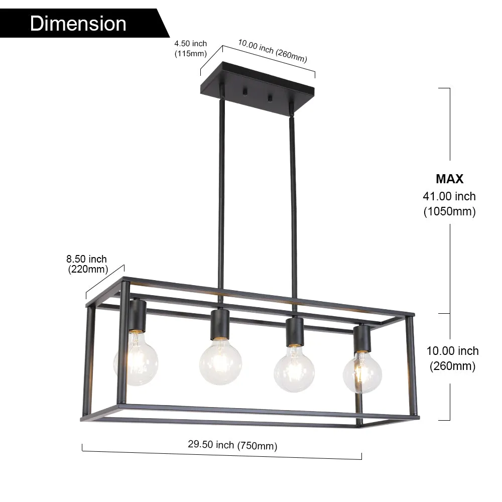 BONLICHT 4 Lights Black Kitchen Island Lighting