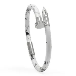 Bracelet Silver Nail with Zircon - White Leather